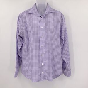 Lorenzo Uomo Mens Purple‎ Plaid Button Up shirt 16 1/2 Trim Fit 34/35